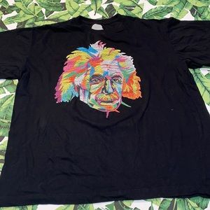 Albert Einstein Face Adult T-Shirt Neon Rainbow Thread Pixel Black Tee Men XL